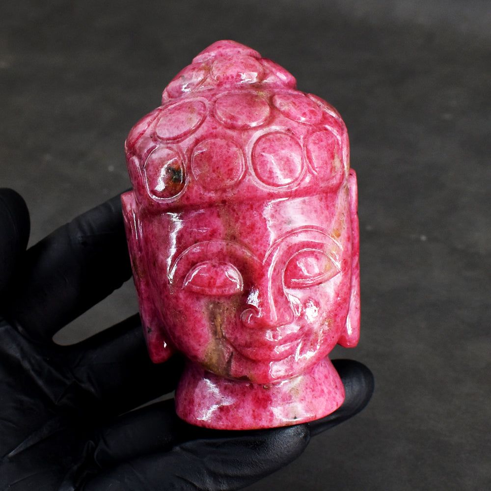 Exclusive 2070.00 Cts Genuine Pink Rhodonite Hand Carved Gemstone Hand Carved Buddha Head Gemstone Carving