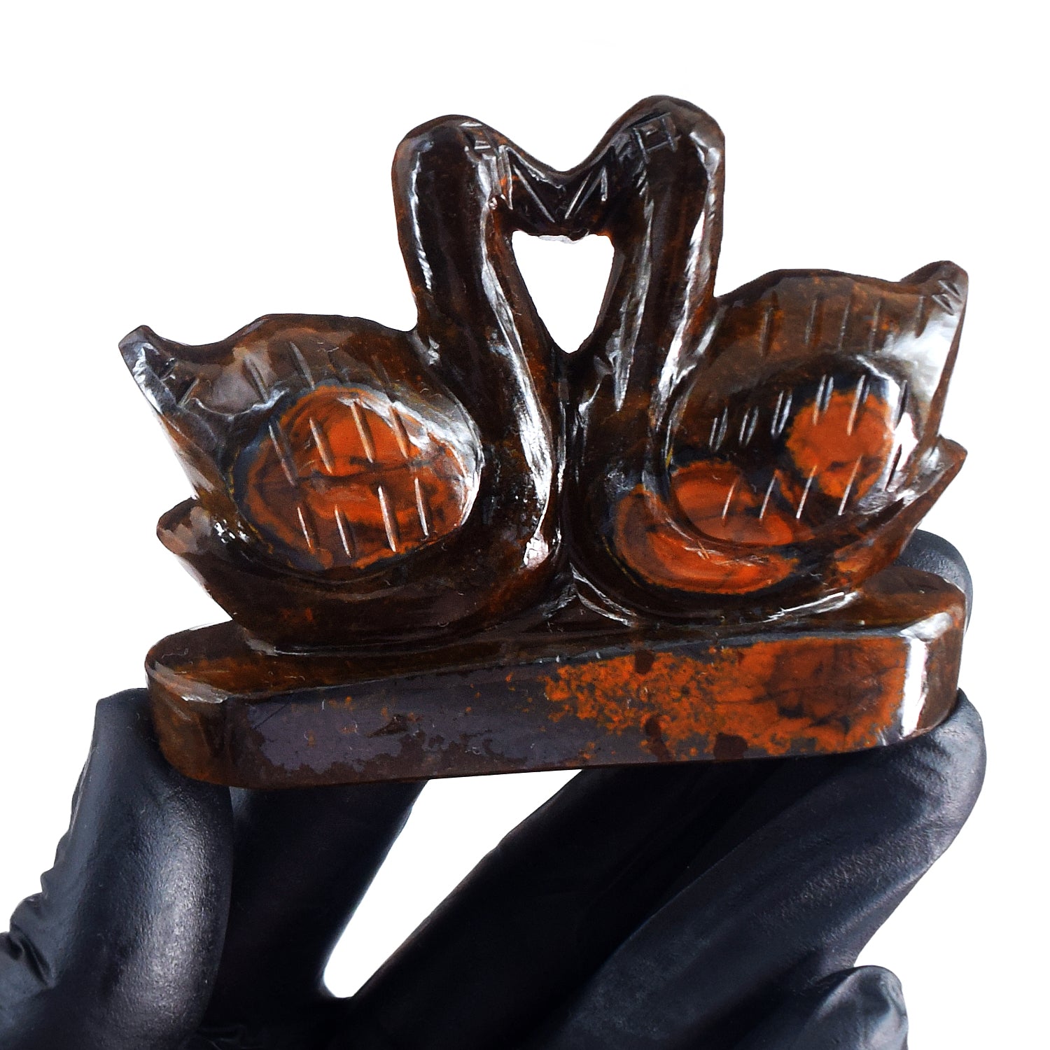 Awesome 587.00 Cts Genuine Tiger Eye Love Carved Premium Swan Pair