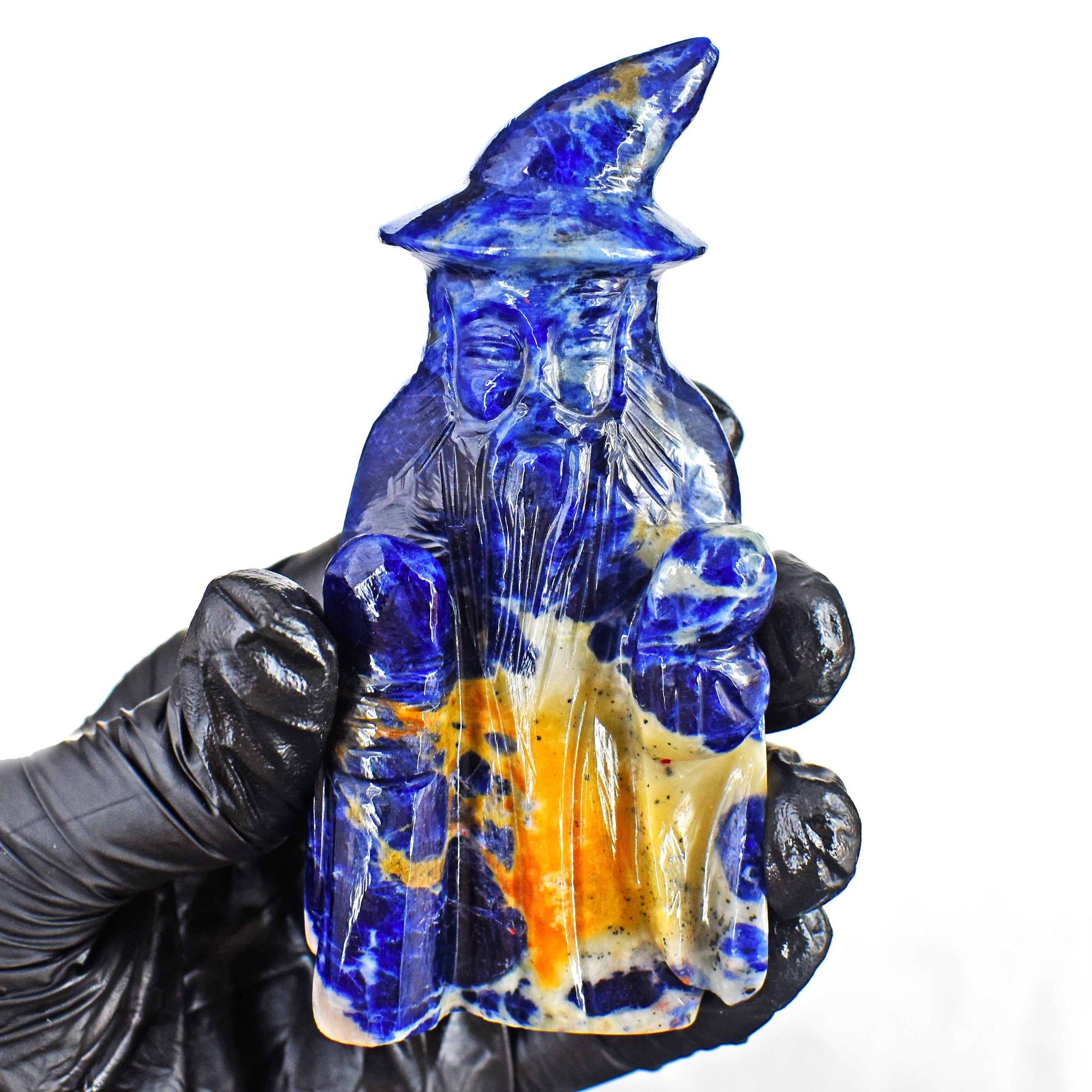 Genuine 678.00 Carats Sodalite Hand Carved Crystal Gemstone Wizard Carving