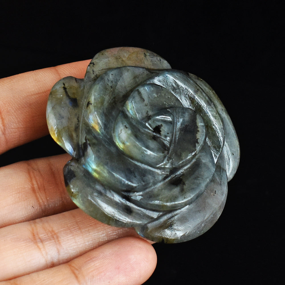 Artisian  285.00 Cts Amazing Flash Labradorite Hand Carved Crystal Rose Gemstone Carving
