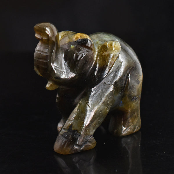 Artisian 612.00 Carats Blue Flash Labradorite Hand Carved Crystal  Gemstone Carving Elephant