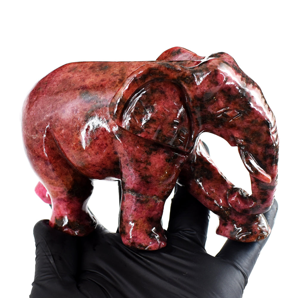 Gorgeous 4265.00 Cts Genuine Pink Rhodonite Hand Carved Crystal Gemstone Elephant Carving