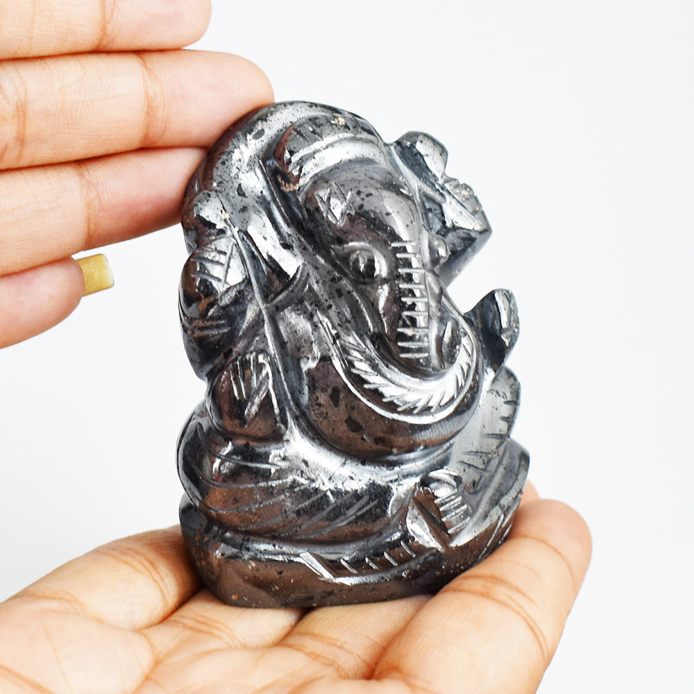Exclusive 1608.00 Cts Genuine Hematite Hand Carved Crystal Gemstone Lord Ganesha Carving