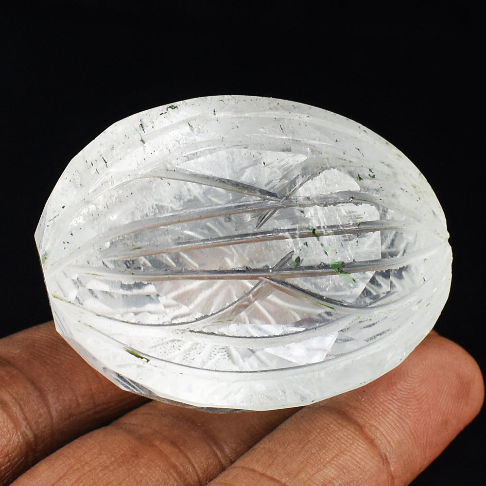 Natural 309.00 Cts  Genuine White Quartz Hand Carved Crystal Gemstone Carved Cabochon