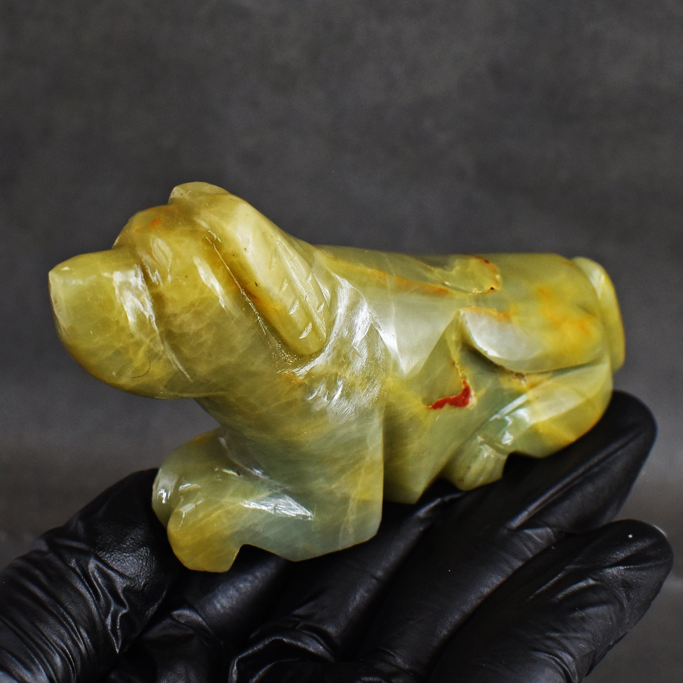 Natural 645.00 Carat Genuine Serpentine Hand Carved Crystal Gemstone Carving Dog  2026  Collection
