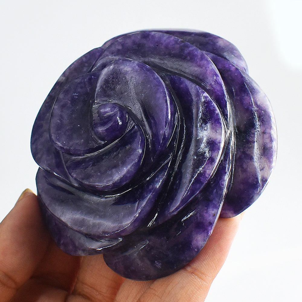 Stunning 990.00 Cts Genuine Amethyst Hand Carved Crystal Rose Flower Gemstone Carving