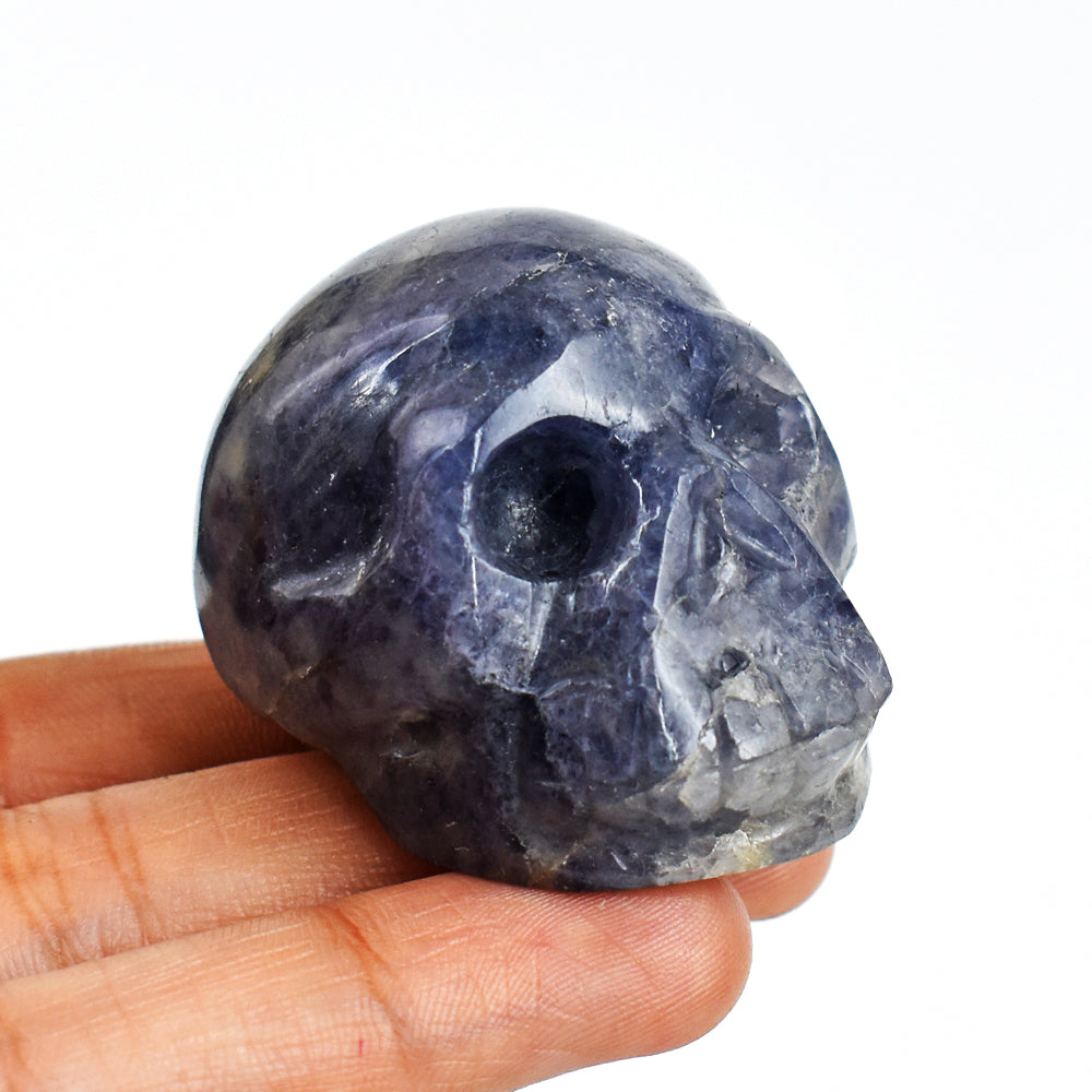 Artisian  384.00 Carats  Genuine  Blue Iolite  Hand Carved Crystal  Skull  Gemstone  Carving