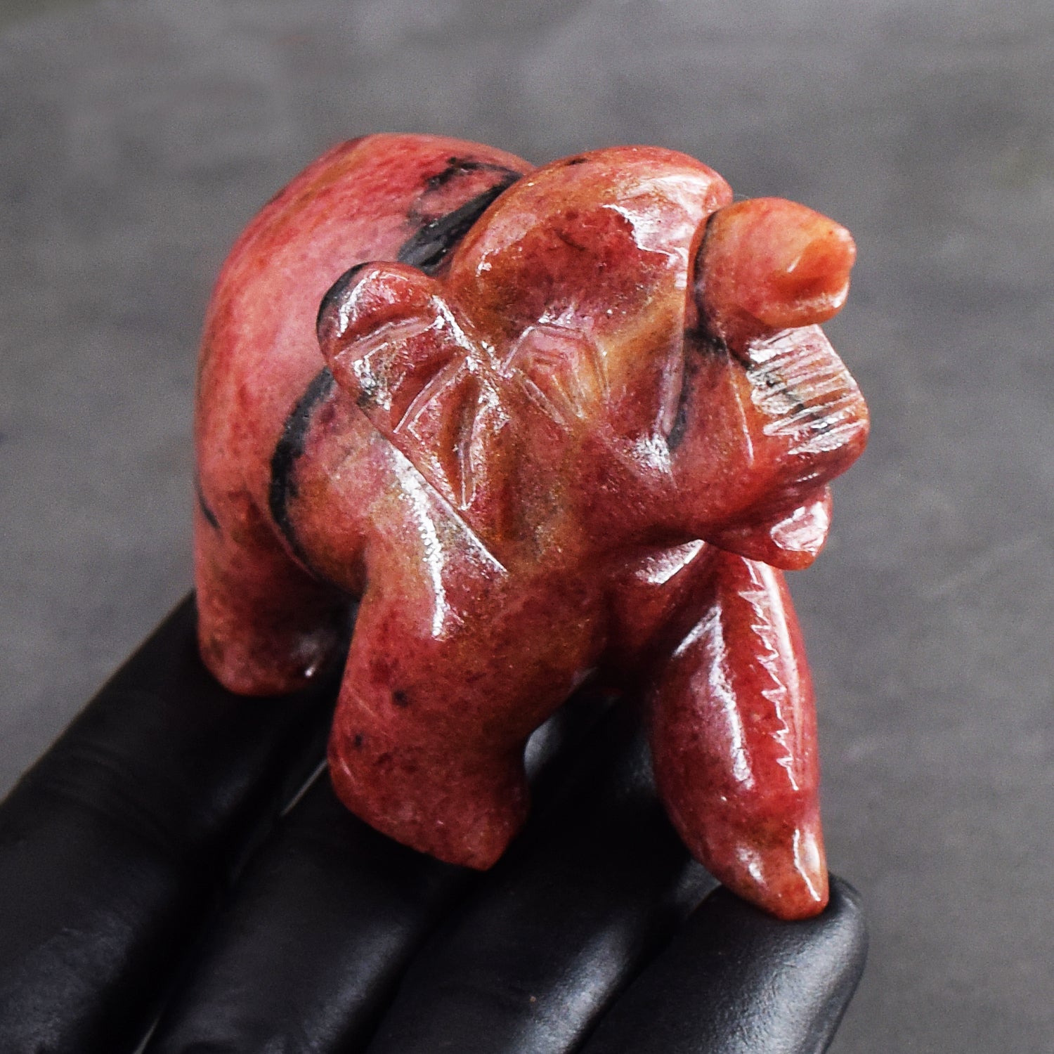 Gorgeous 942.00 Cts Genuine Pink Rhodonite Crystal Carved Premium Elephant