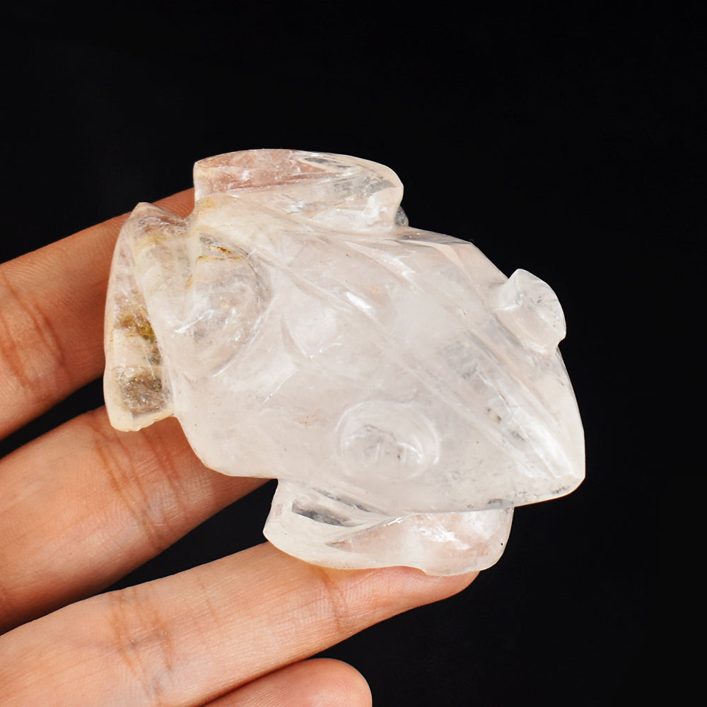 Natural 584.00 Carats Genuine White Quartz Hand Carved Crystal Gemstone Carving Frog