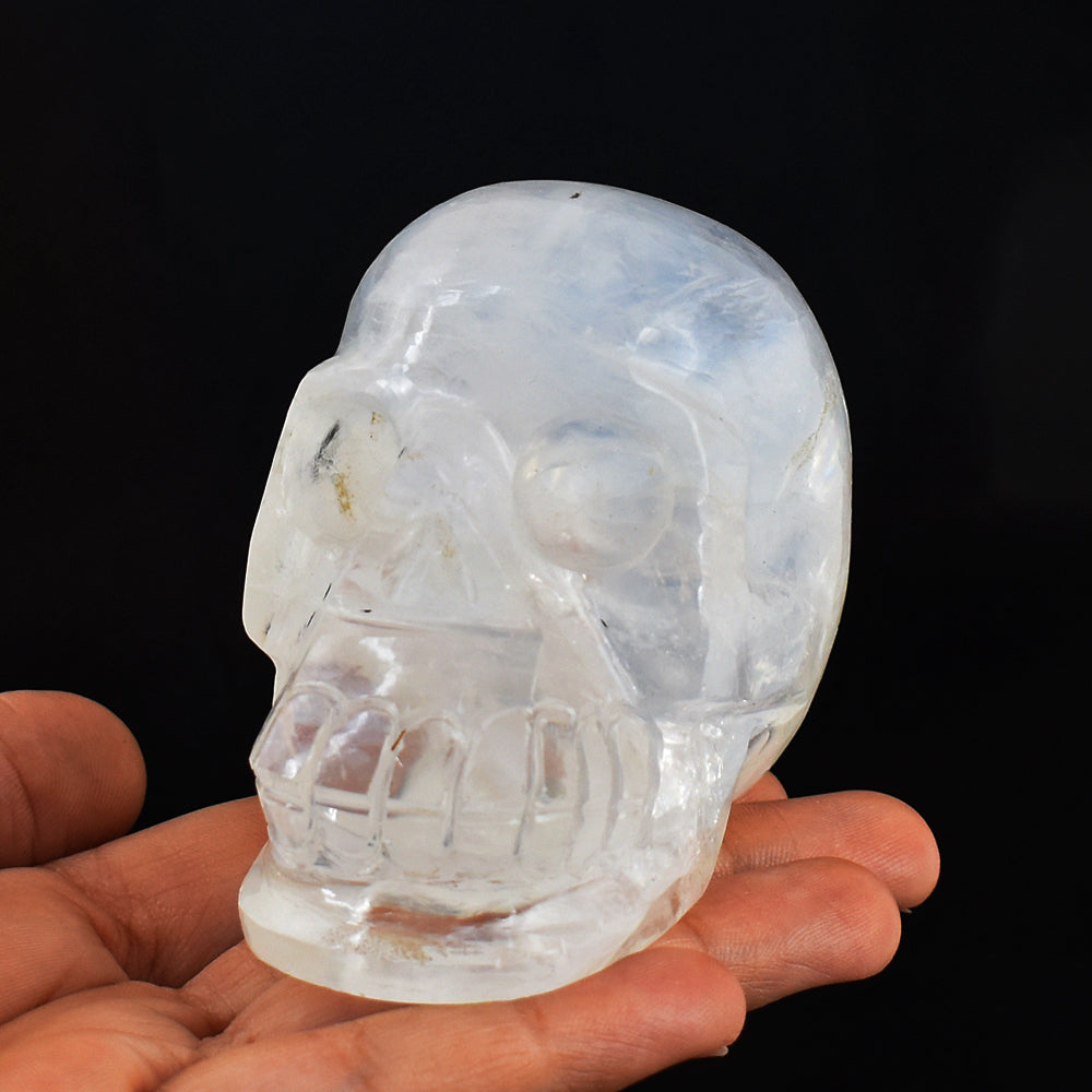 Natural 1652.00 Carats  Genuine  White Quartz Hand Carved  Crystal Gemstone Carving Skull