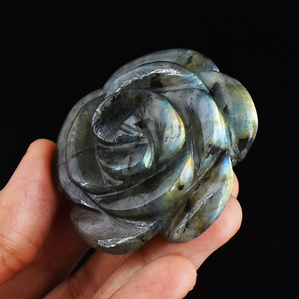 Artisian  285.00 Cts Amazing Flash Labradorite Hand Carved Crystal Rose Gemstone Carving
