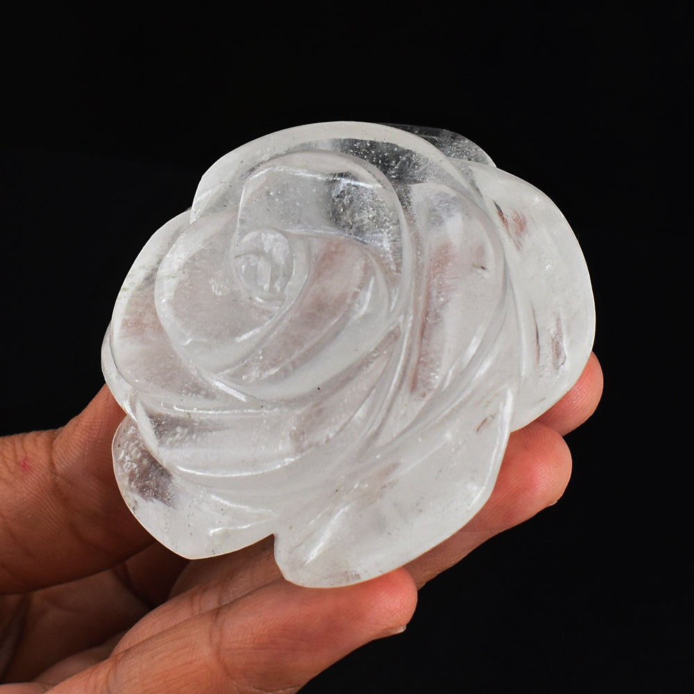 Natural  637.00 Carats Genuine  White Quartz  Hand Carved Crystal Rose Flower Gemstone Carving