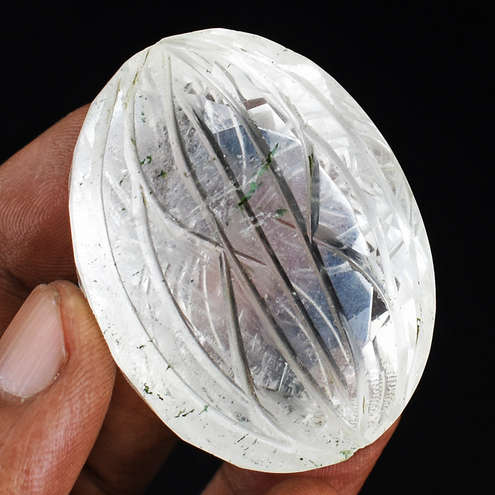 Natural 309.00 Cts  Genuine White Quartz Hand Carved Crystal Gemstone Carved Cabochon