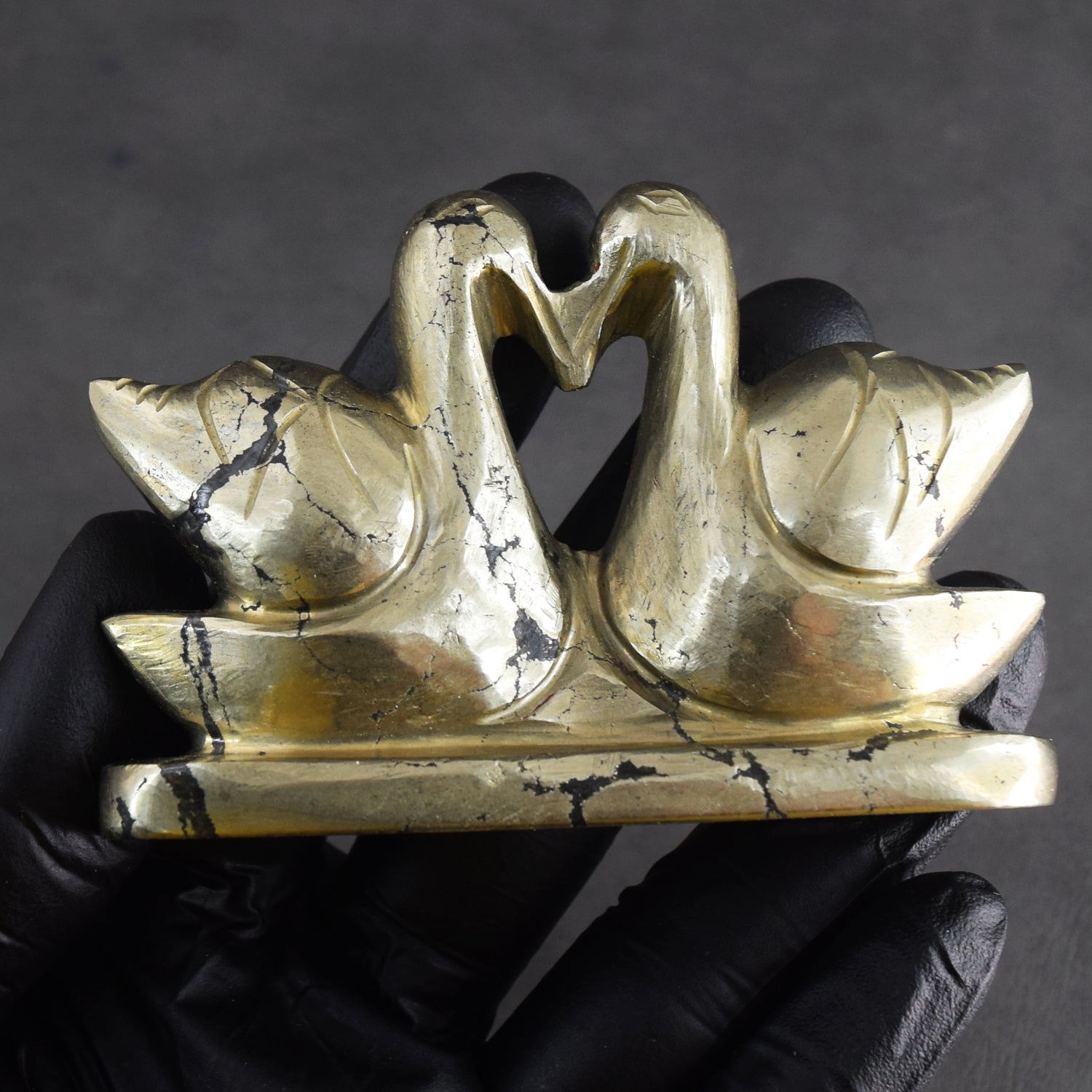 Morbid 1083.00 Cts Genuine Pyrite Hand Carved Premium Love Swan Pair