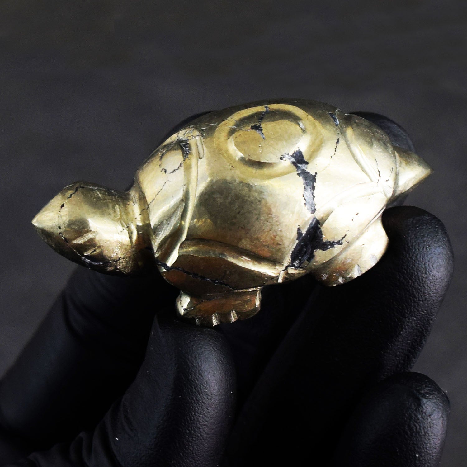 Graceful 264.00 Cts Genuine Pyrite Gemstone Hand Carved Premium Turtle Crystal