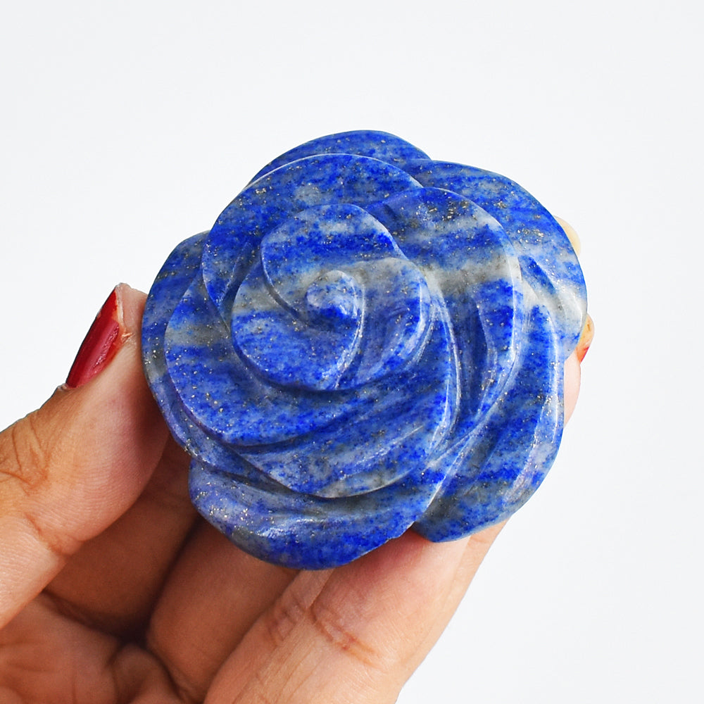 Exclusive 223.00 Cts  Genuine  Blue Lapis Lazuli Hand  Carved Rose Flower Gemstone Carving