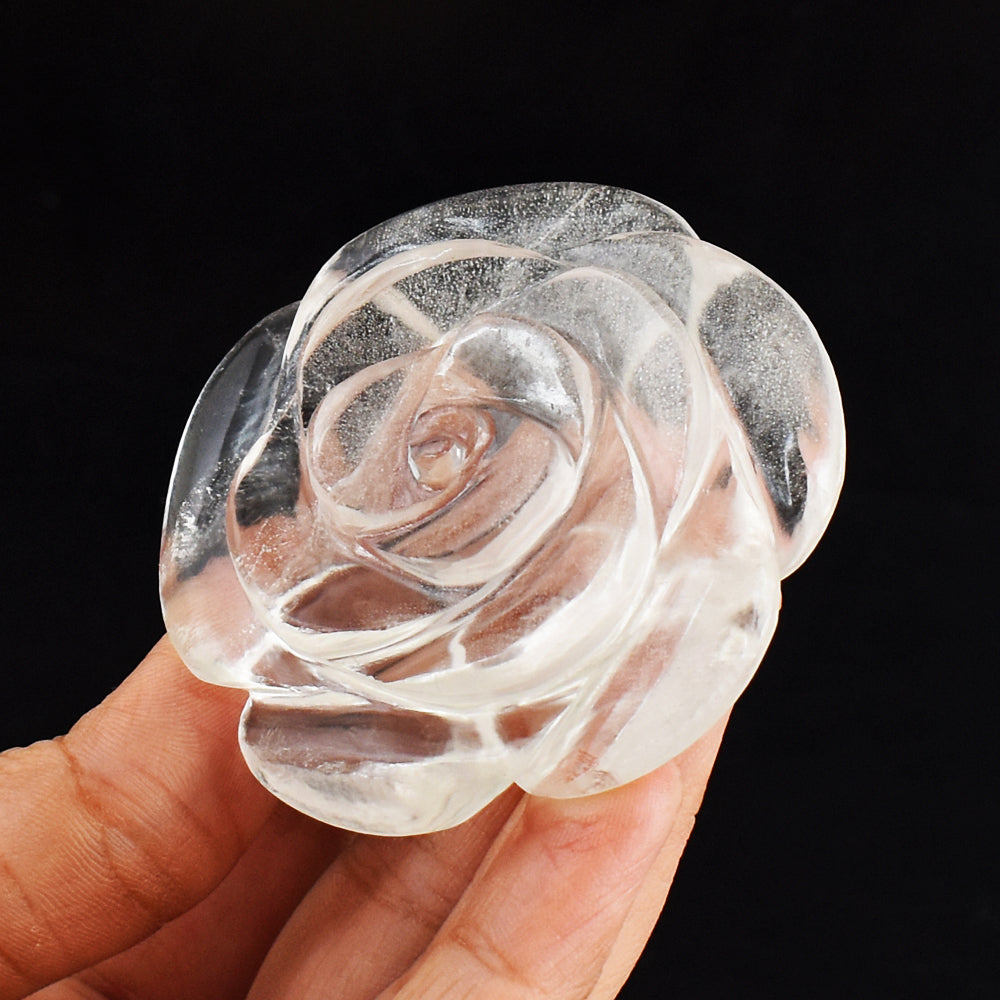 Exclusive 376.00 Carats  Genuine  White  Quartz  Hand  Carved Crystal  Rose  Flower  Gemstone Carving