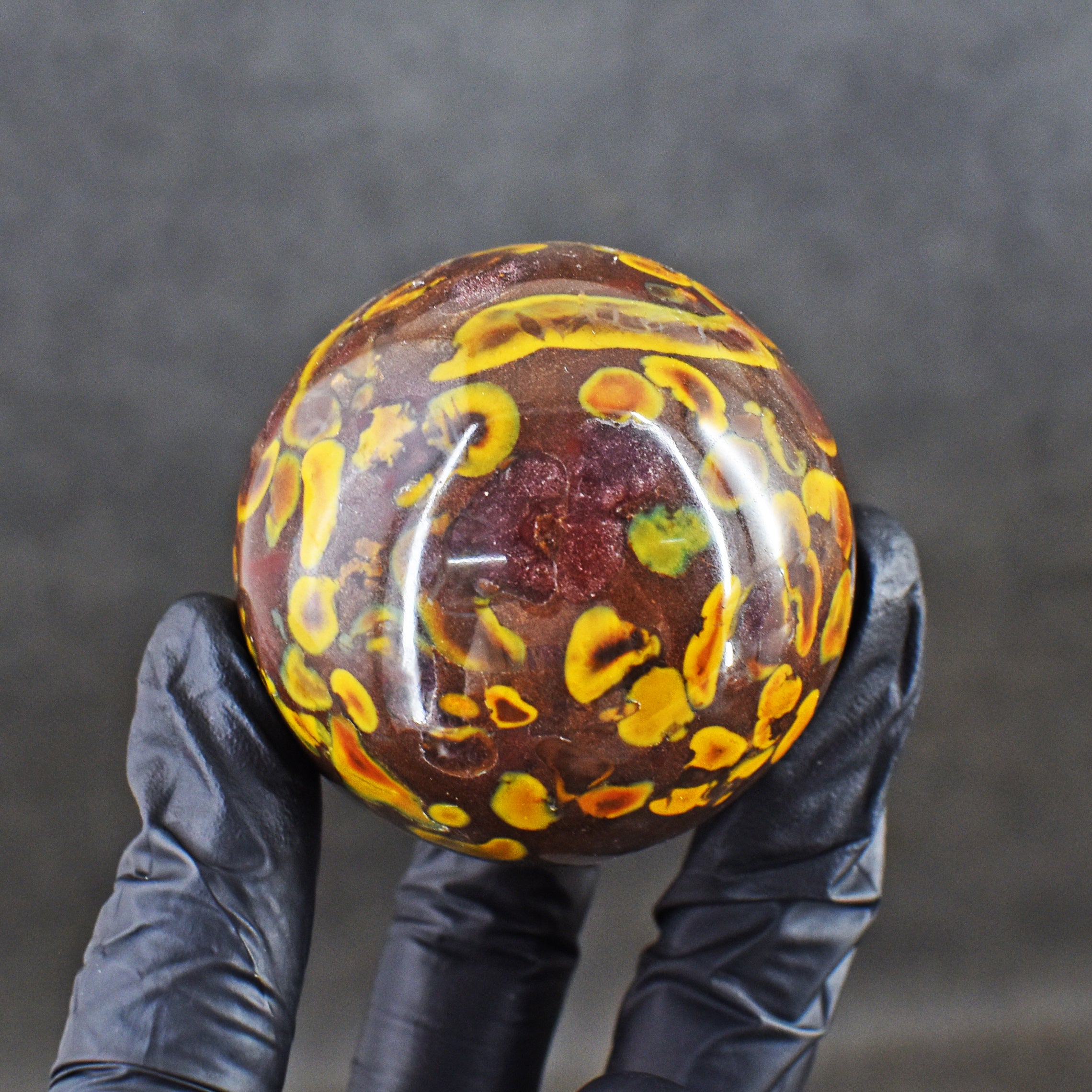 Decent 1080.00 Cts Genuine Fruit Jasper Hand Carved Crystal Healing Gemstone Sphere