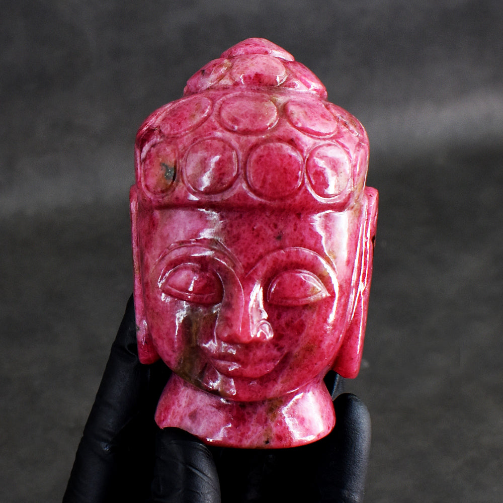 Exclusive 2070.00 Cts Genuine Pink Rhodonite Hand Carved Gemstone Hand Carved Buddha Head Gemstone Carving