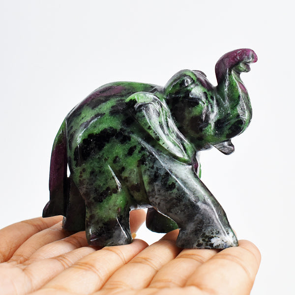 Artisian 1320.00 Cts Genuine Ruby Zoisite Hand Carved  Crystal Gemstone Carving Elephant