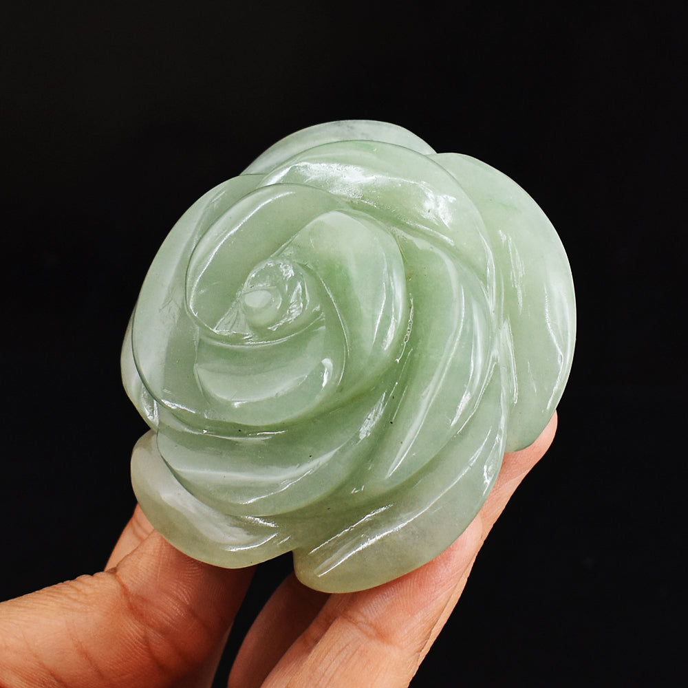 Exclusive 950.00 Cts Genuine Green Aventurine  Hand  Carved Crystal Rose Flower Carving Gemstone