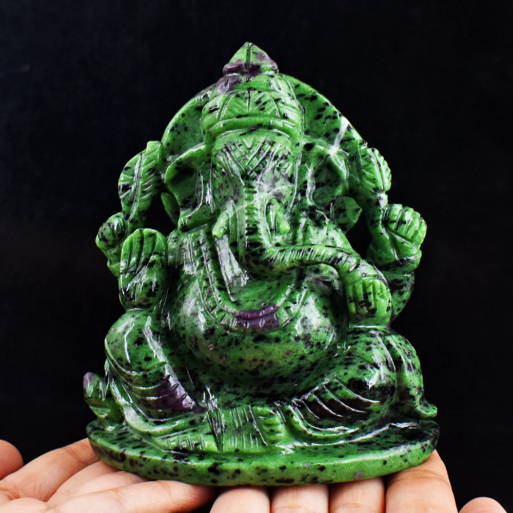Beautiful  5410.00 Cts Genuine Ruby Zoisite Hand Carved Crystal Lord Ganesha Idol Gemstone Carving