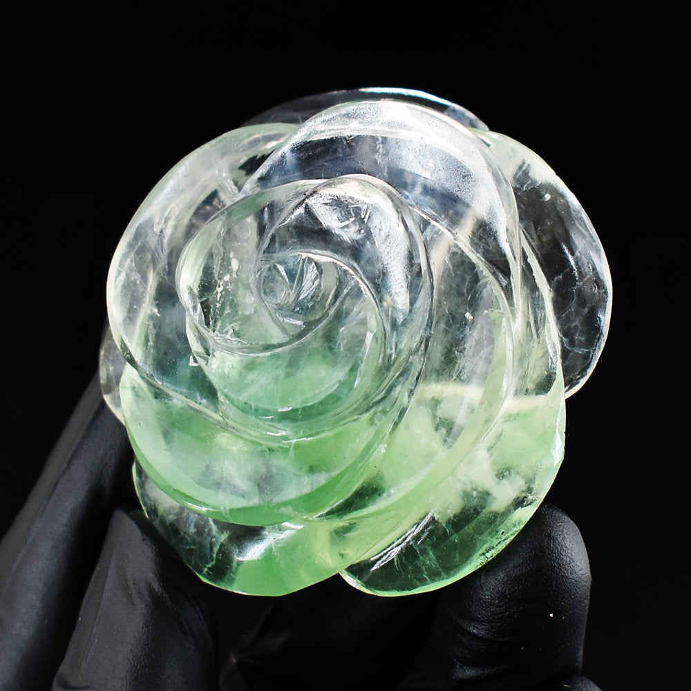 514.00 Cts Genuine Amazing Green Fluorite Hand Carved Crystal Rose Gemstone Carving