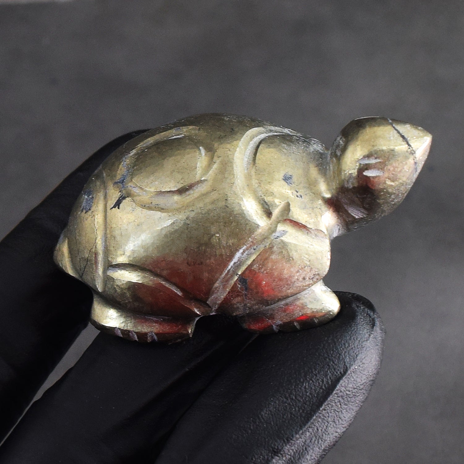 Outstanding 349.00 Cts Genuine Pyrite Hand Carved Gemstone Premium Turtle Crystal