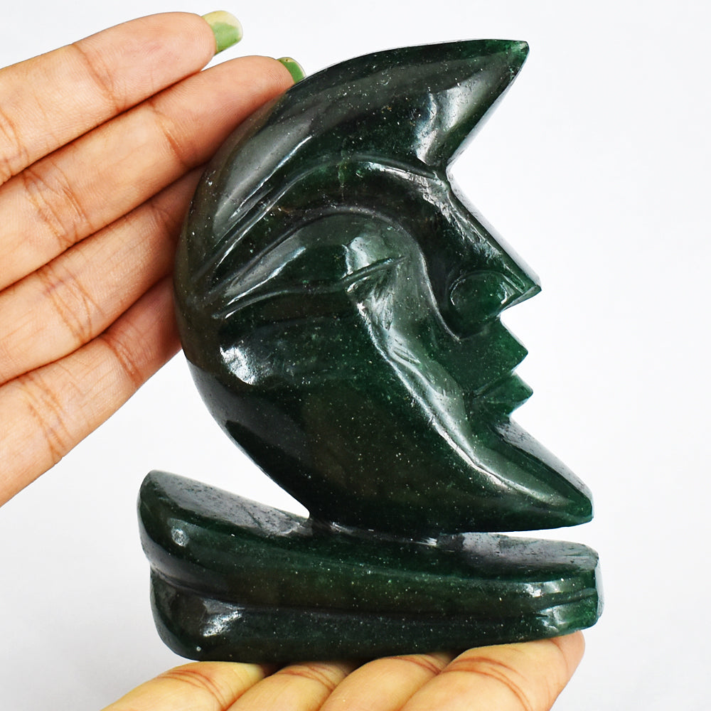 Craftsmen  1265.00 Cts Genuine  Green Jade Moon With Stand Hand Carved Gemstone  Carving