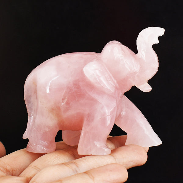 Natural  756.00 Carats  Genuine Pink Rose Quartz Hand Carved Crystal Gemstone Carving Elephant