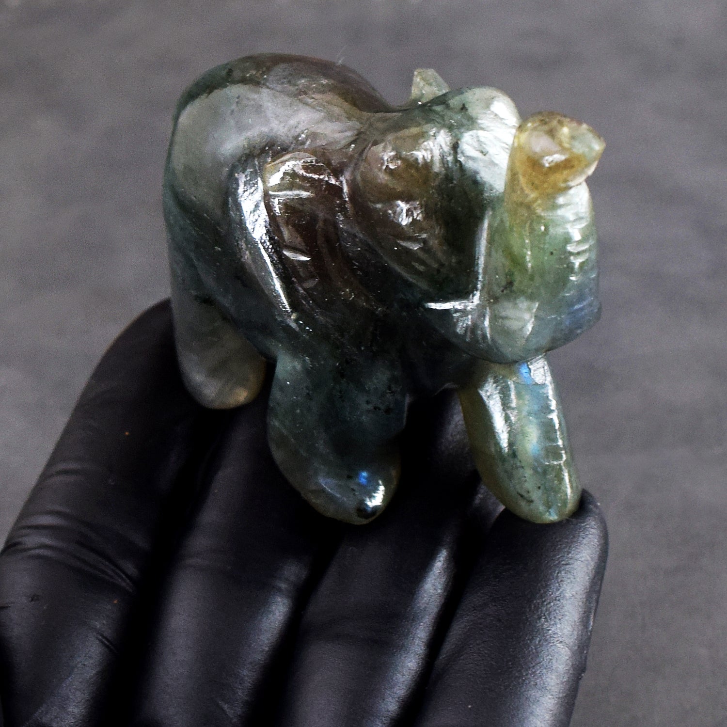 533.00 Cts Genuine Labradorite Premium Carved Crystal Elephant