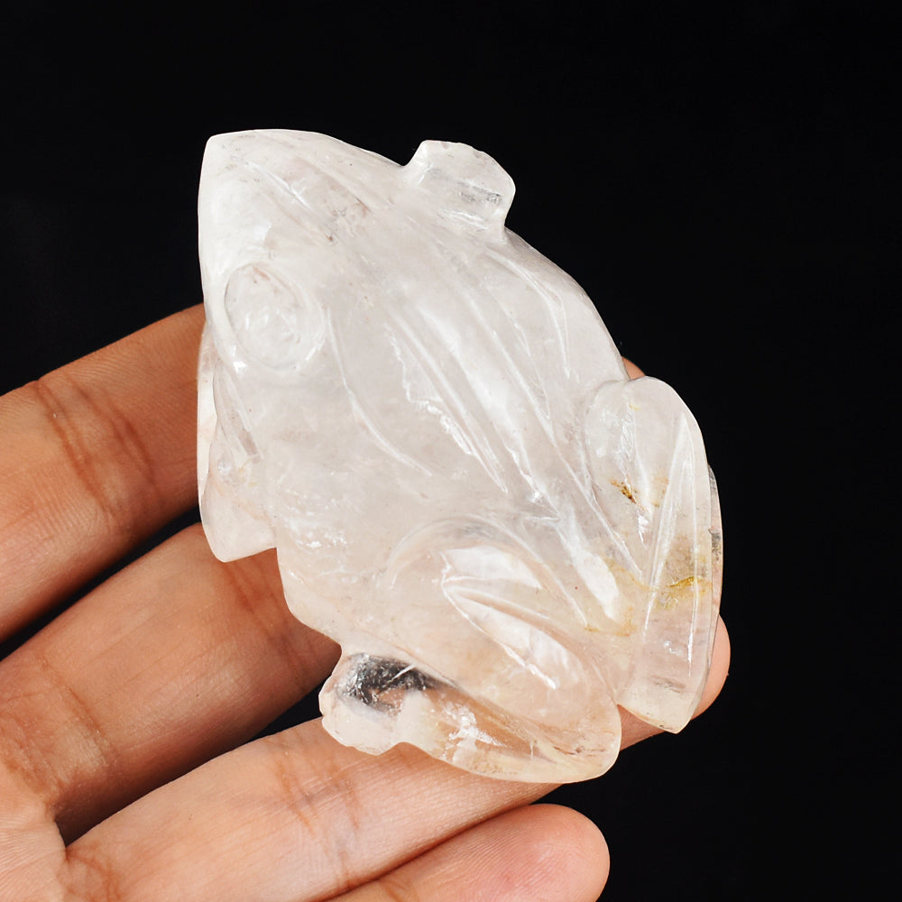 Natural 584.00 Carats Genuine White Quartz Hand Carved Crystal Gemstone Carving Frog