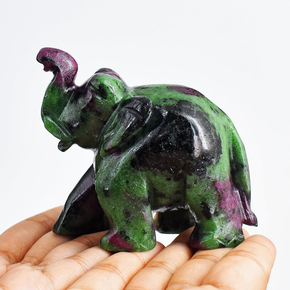 Artisian 1320.00 Cts Genuine Ruby Zoisite Hand Carved  Crystal Gemstone Carving Elephant