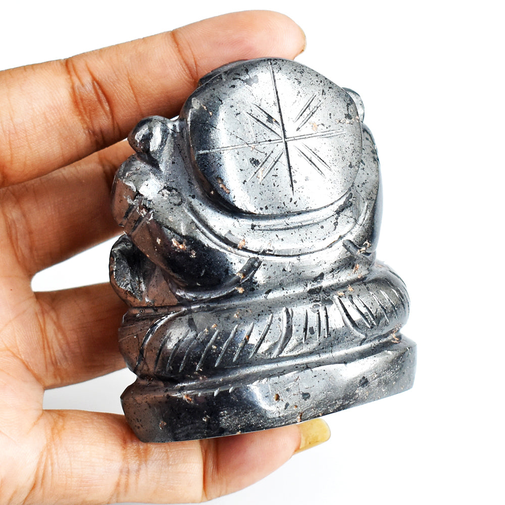 Exclusive 1608.00 Cts Genuine Hematite Hand Carved Crystal Gemstone Lord Ganesha Carving