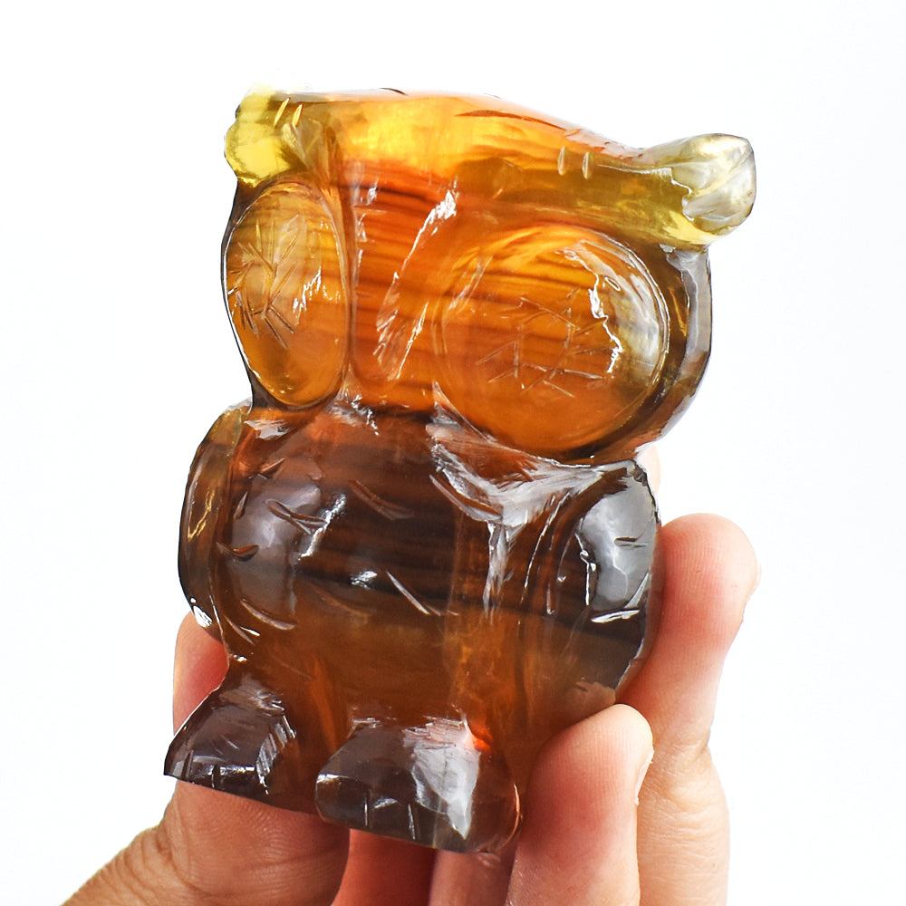 1215.00 Carats  Genuine Multicolor Fluorite Hand Carved Crystal Gemstone Owl Carving