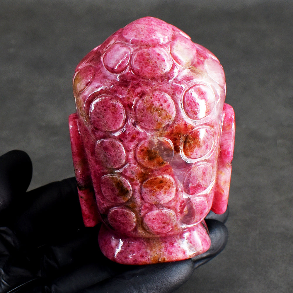 Exclusive 2070.00 Cts Genuine Pink Rhodonite Hand Carved Gemstone Hand Carved Buddha Head Gemstone Carving