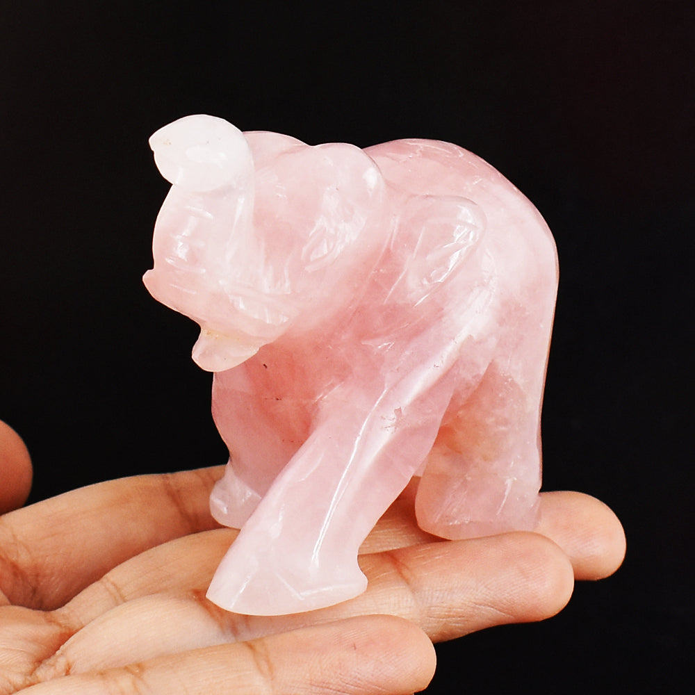 Natural  756.00 Carats  Genuine Pink Rose Quartz Hand Carved Crystal Gemstone Carving Elephant