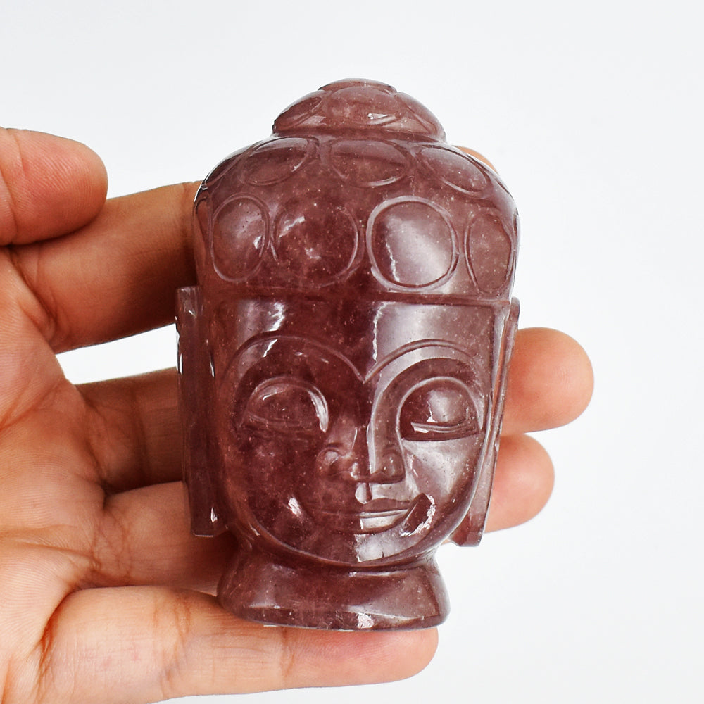 Natural  1274.00 Cts Genuine Strawberry Quartz Hand Carved Crystal Gemstone Buddha Head