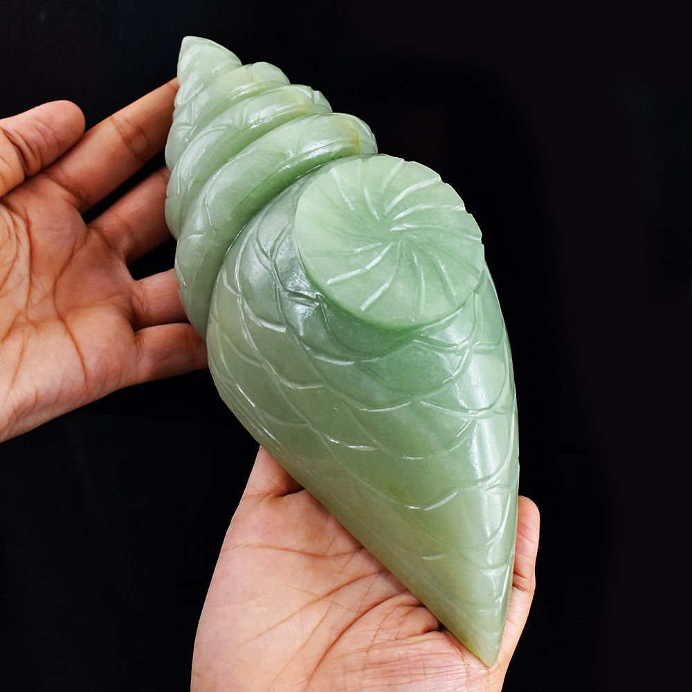 Beautiful 5398.00 Cts Genuine Aventurine Hand Carved Crystal Conch Gemstone Carving