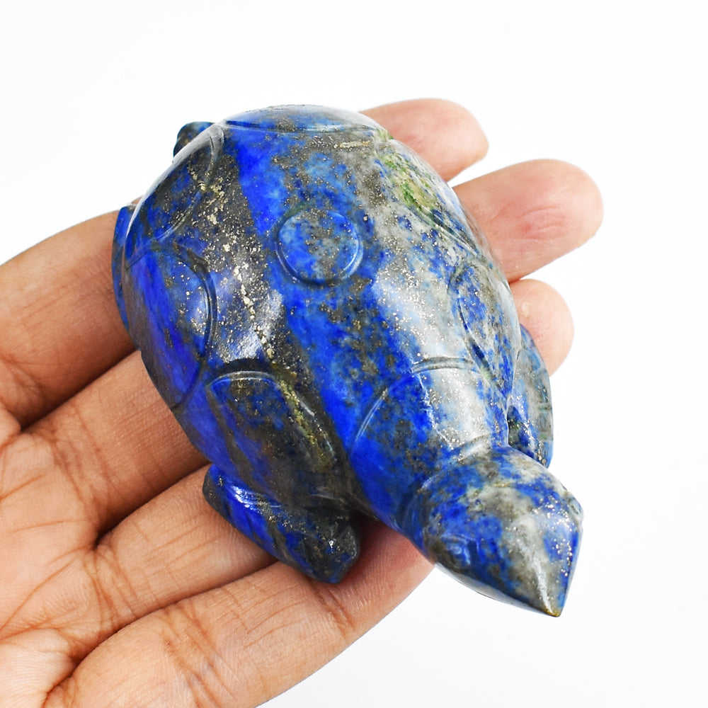 Beautiful  515.00 Cts Genuine Blue Lapis Lazuli  Hand Carved  Crystal Gemstone Carving Turtle