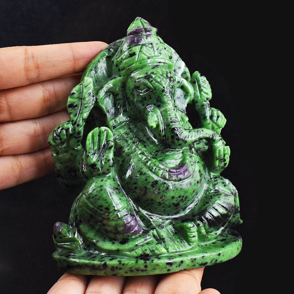 Beautiful  5410.00 Cts Genuine Ruby Zoisite Hand Carved Crystal Lord Ganesha Idol Gemstone Carving