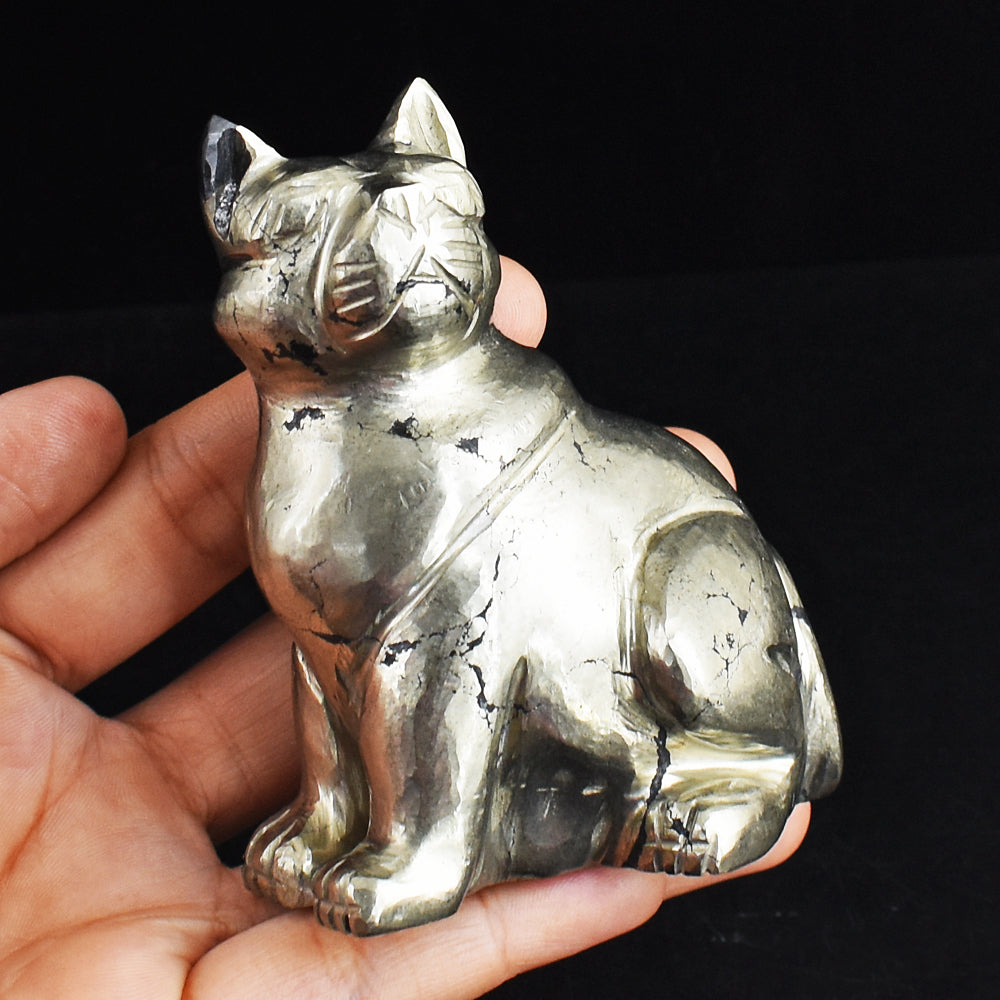 Awesome  2275.00  Carats  Genuine Pyrite Hand Carved Crystal Gemstone Cat Carving