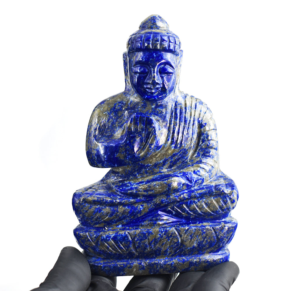 Awesome 1948.00 Cts Genuine Blue Lapis Lazuli Hand Carved Gemstone Buddha Statue Carving