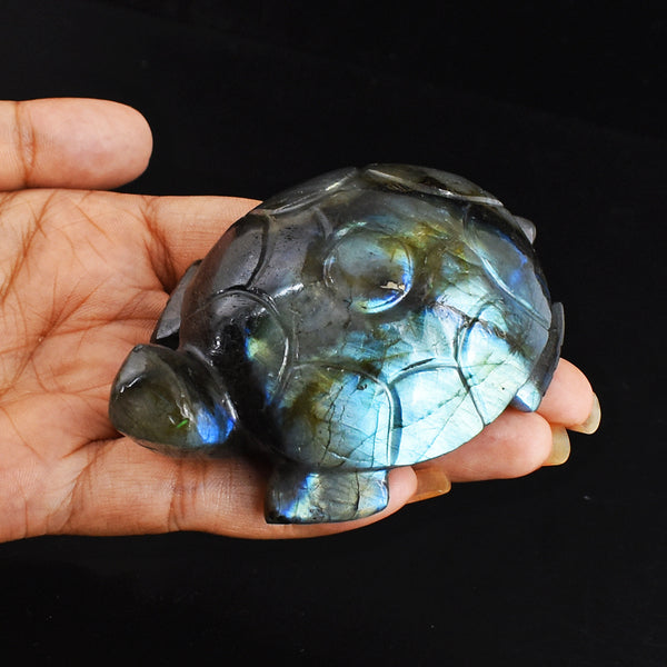 Craftsmen 753.00 Carats Genuine Blue Flash Labradorite Hand Carved  Crystal  Turtle Carving