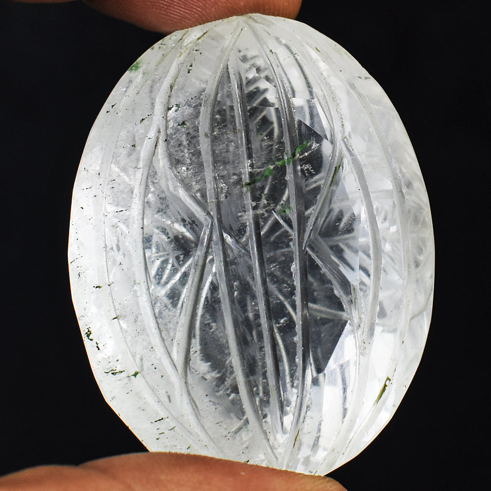 Natural 309.00 Cts  Genuine White Quartz Hand Carved Crystal Gemstone Carved Cabochon