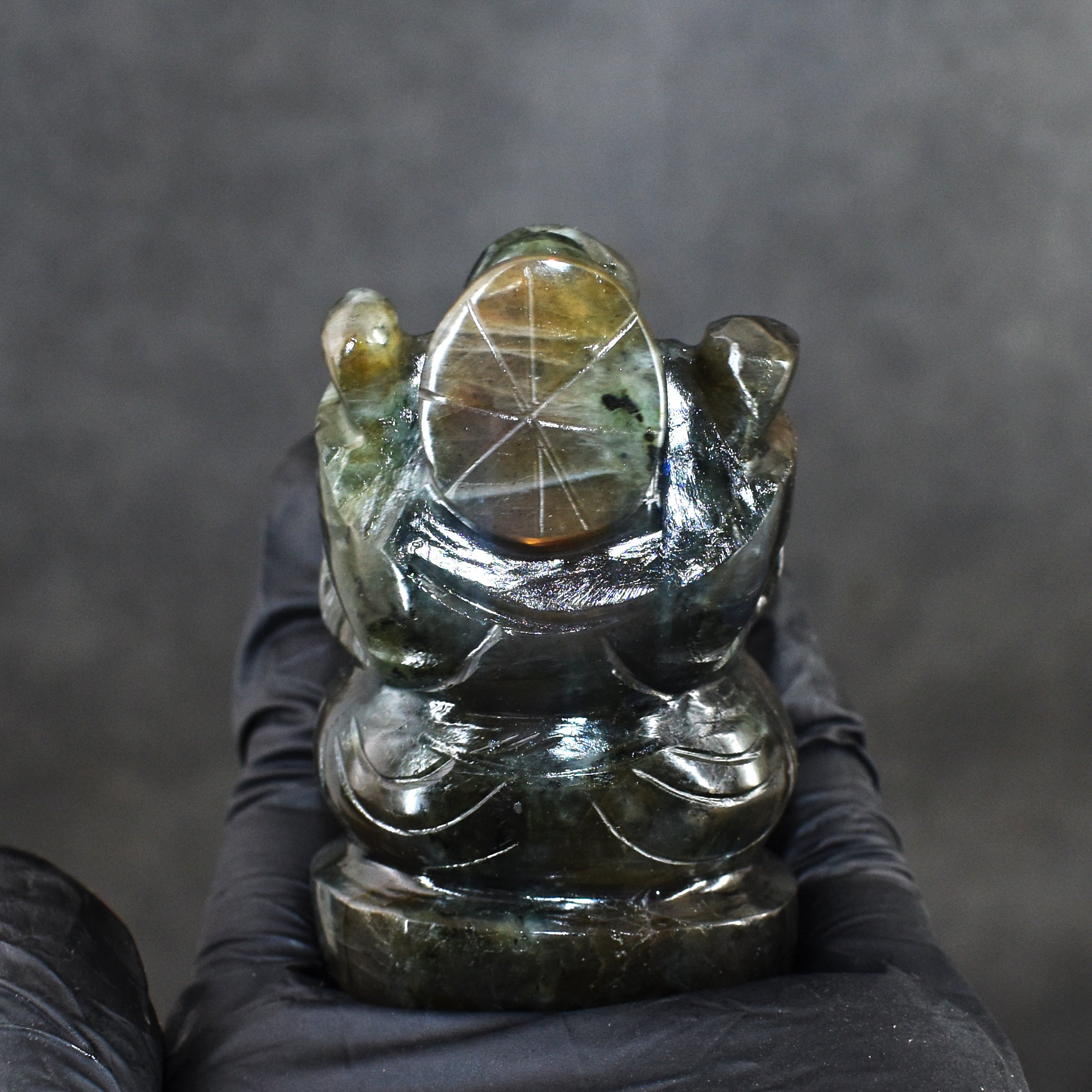 Gorgeous 630.00 Cts Genuine Blue Flash Labradorite Divine Hand Carved Crystal Lord Ganesha Gemstone Carving