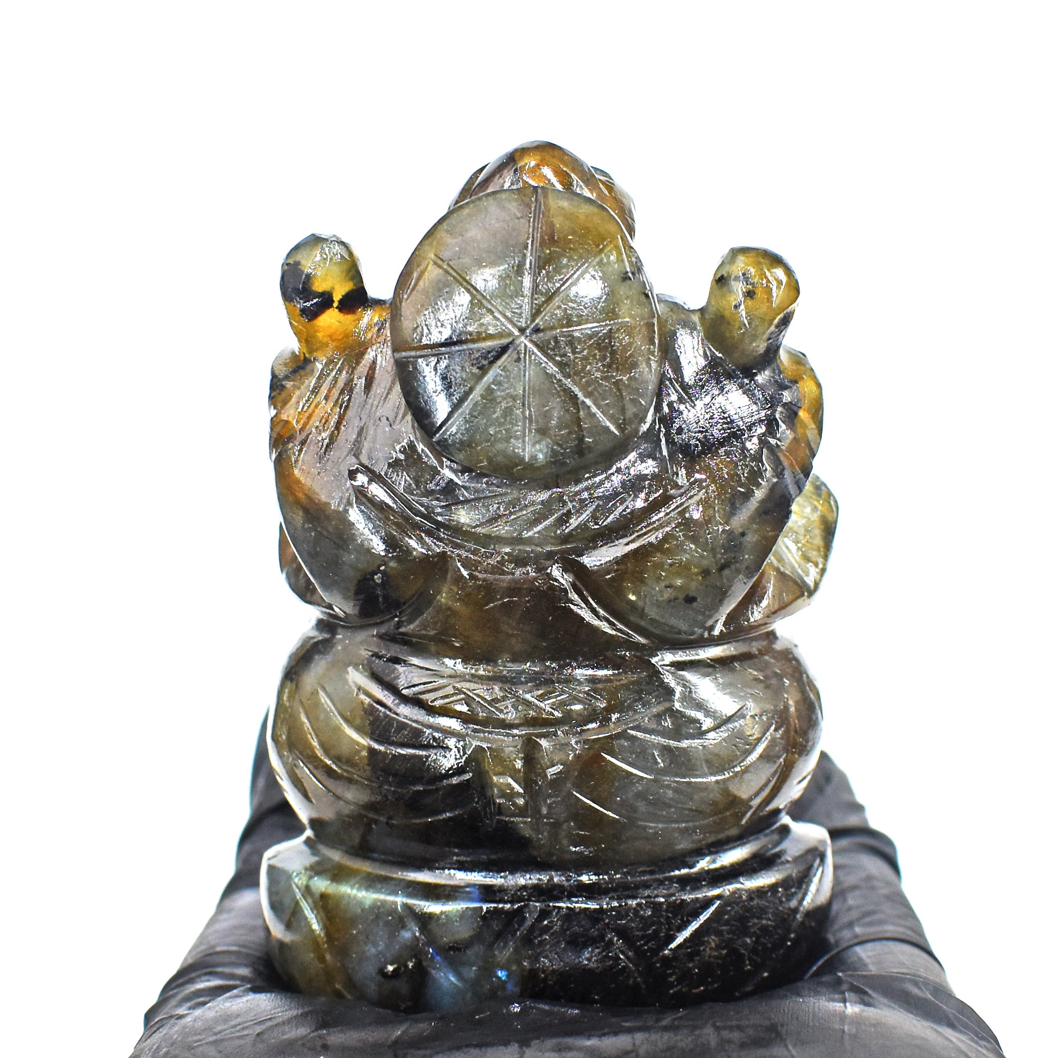 Gorgeous 685.00 Cts Genuine Blue Flash Labradorite Divine Hand Carved Crystal Lord Ganesha Gemstone Carving