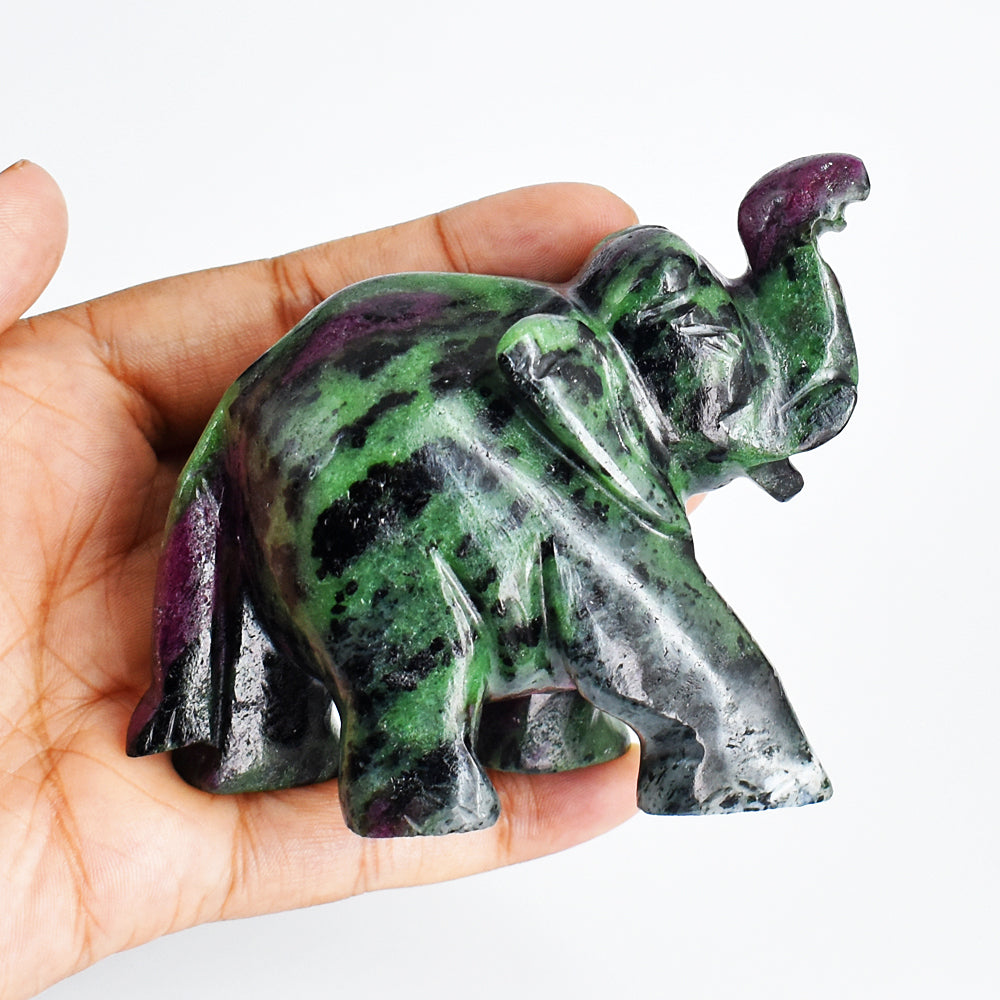 Artisian 1320.00 Cts Genuine Ruby Zoisite Hand Carved  Crystal Gemstone Carving Elephant