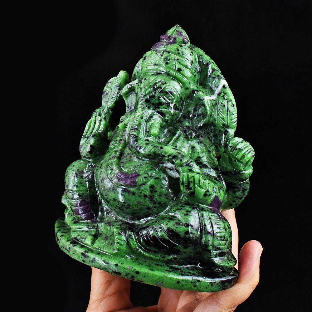 Beautiful  5410.00 Cts Genuine Ruby Zoisite Hand Carved Crystal Lord Ganesha Idol Gemstone Carving
