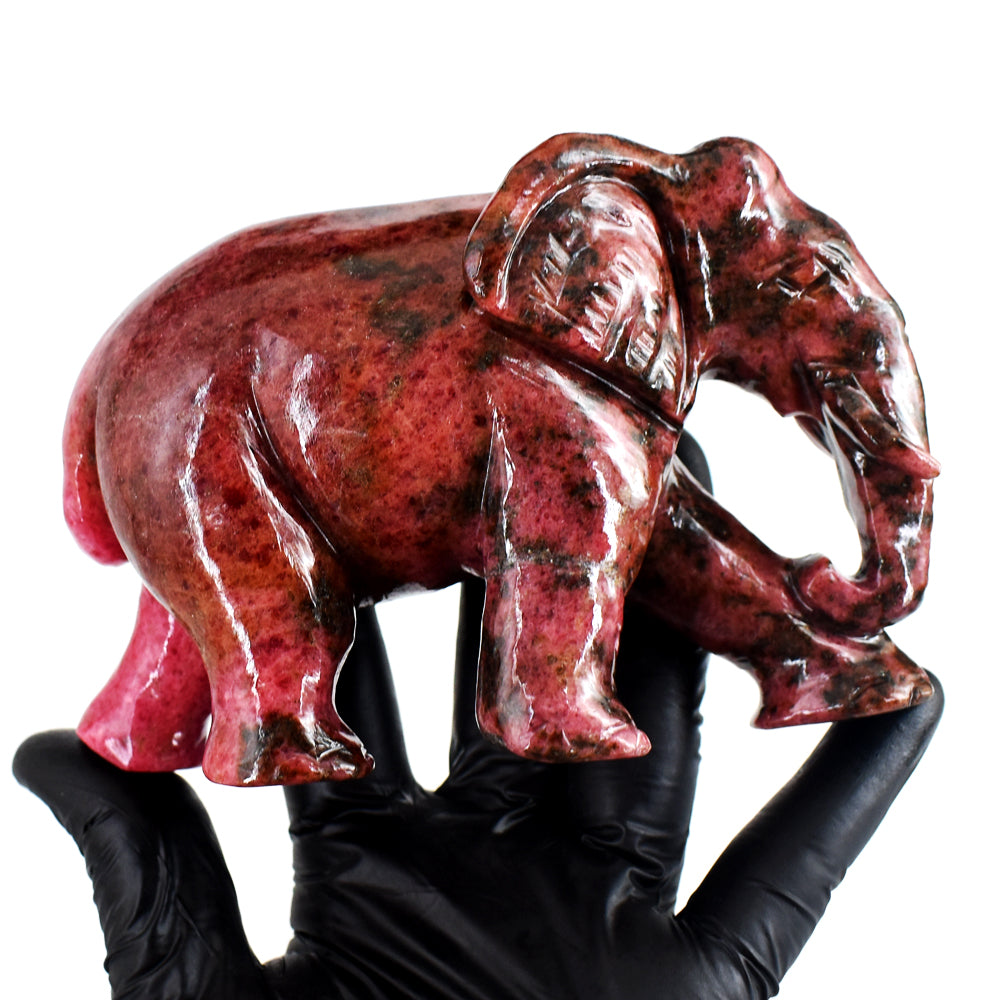 Gorgeous 4265.00 Cts Genuine Pink Rhodonite Hand Carved Crystal Gemstone Elephant Carving